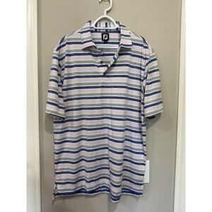 Footjoy Polo Shirt Mens Large Pink Blue Striped‎ Golf Shirt Short Sleeve